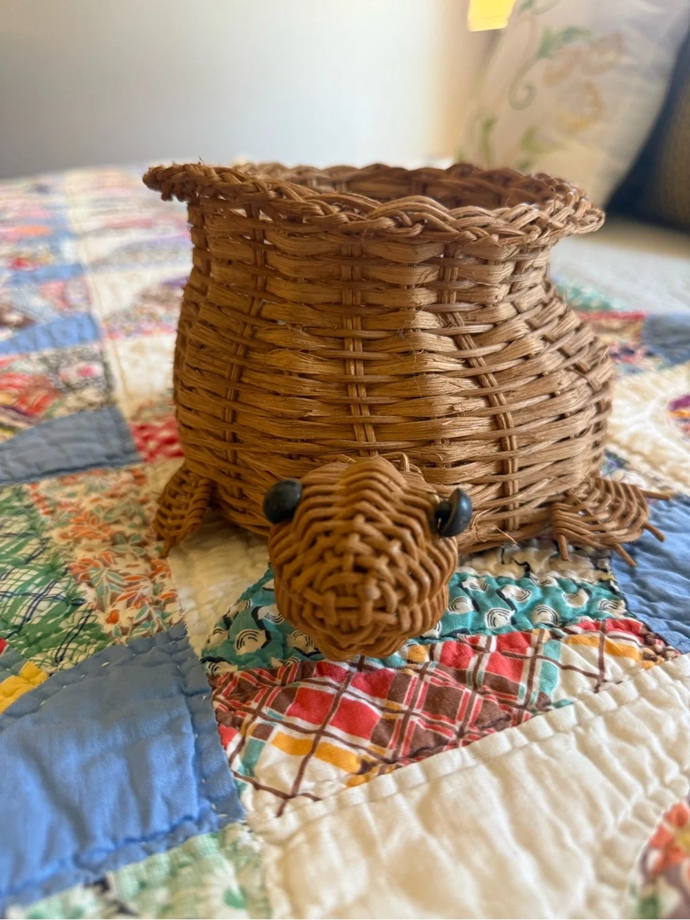 Handwoven Brown Wicker Turtle Basket - Decorative Home Accent